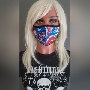 Royal Blue Bohemian Hippie Patchwork Face Mask Y2K